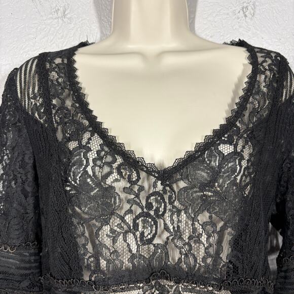 Vintage Nanette Lepore Lace Dress Black Sheer Date Party Goth Heart Neck - 8 - Picture 6 of 8